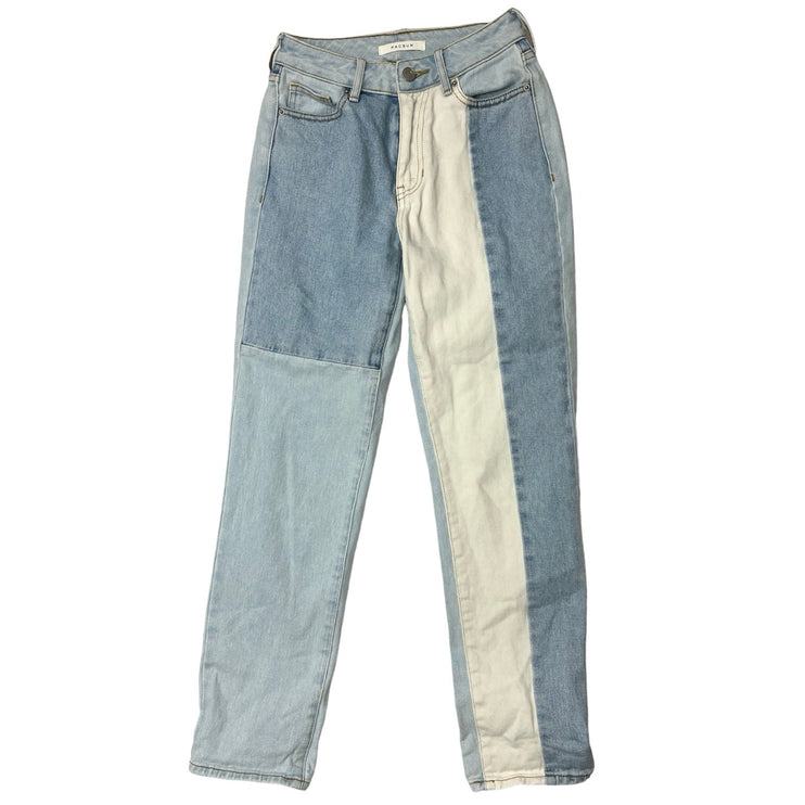 Pacsun Blue Cream Two Tone Colorblock High Rise Denim Wide Leg Jeans Size 22