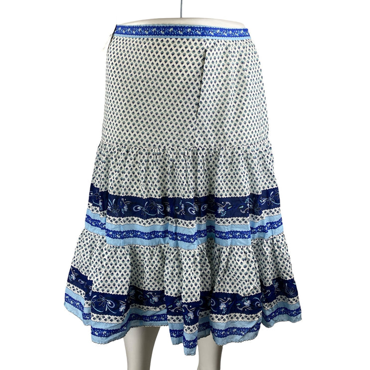 NEW J.Crew White Blue Floral High Waisted Boho Tiered A Line Midi Skirt Size M