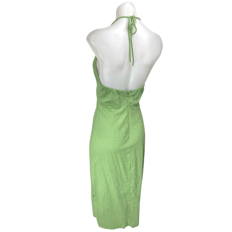 Abercrombie & Fitch Green Plunge Sleeveless Halter Lace Up Sheath Midi Dress SP