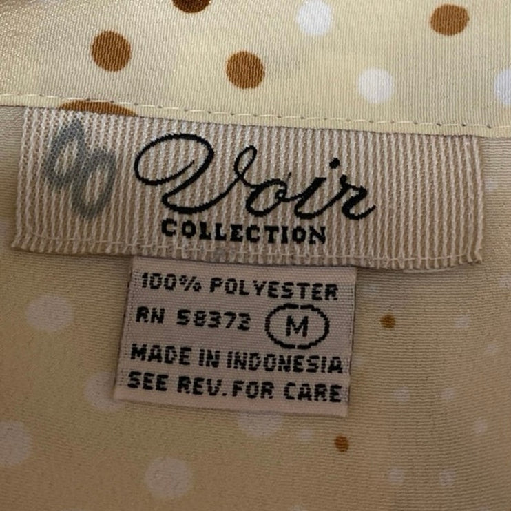 Voir Collection Cream Polka Dot Long Sleeve Button Down Shirt Blosue Top Size M