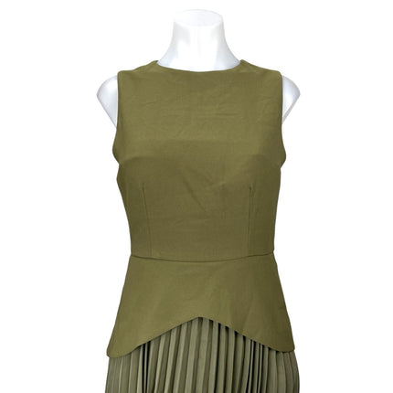 Commense Green Sleeveless Pleated Plisse Layered Mini Tank Flare A-Line Dress M