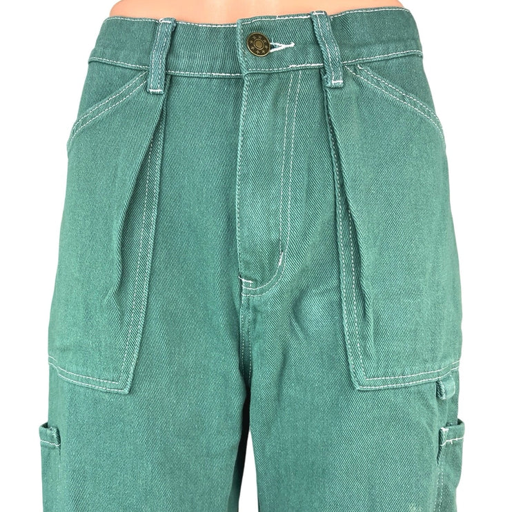 Lioness Miami Vice Green Wide Leg High Rise Baggy Oversized Cargo Denim Jeans XS