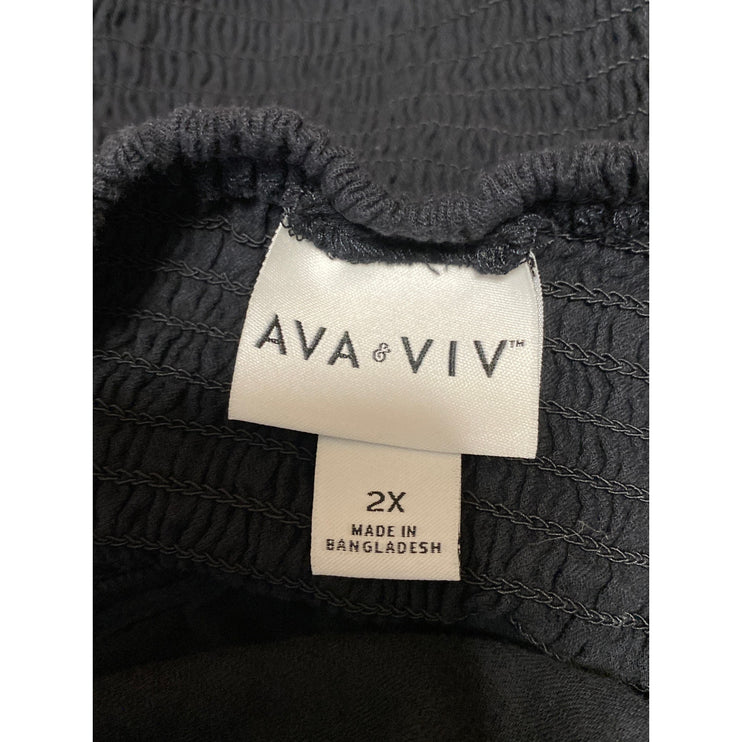Ava & Viv Women's Black Ruched Short Puff Sleeve Smnocked Blouse Top Size 2X