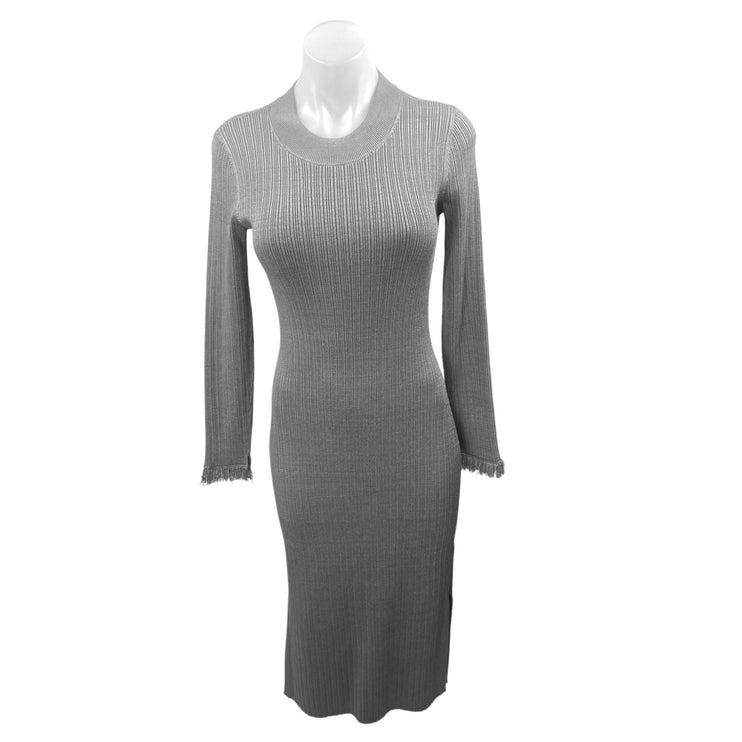 Club Monaco Gray Long Sleeve Crew Neck Ribbed Knit Midi Bodycon Sweater Dress S
