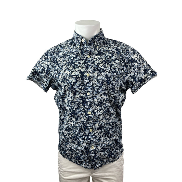 Abercrombie & Fitch Muscle Mens Blue Floral Short Sleeve Button Down Shirt Top S