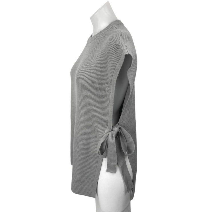 Zara Women's Gray Rib Knit Sleeveless Open Side Bow Tie Sweater Vest Tank Top S