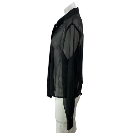 More To Come Women's Black Long Sleeves Silk Chiffon Sheer Tie Neck Blouse Top M