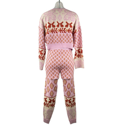 NEW Free People Pink Knit Snow Bunny Crop Sweater 2-Piece Pajama Lounge Set Sz S