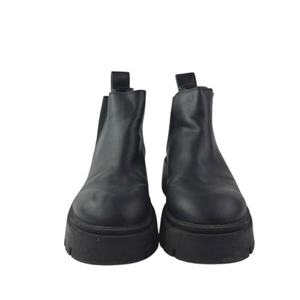 H&M Women's Black Leather Round Toe Lug Sole Slip On Platform Ankle Boots 9-9.5