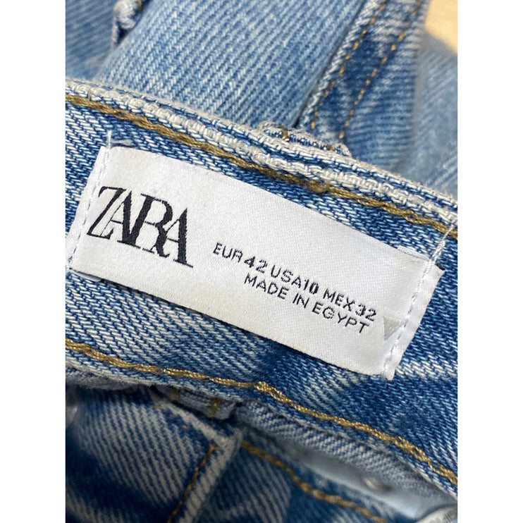 Zara Women's Blue High Waisted Baggy Relaxed Straight Leg Denim Jeans Size 10