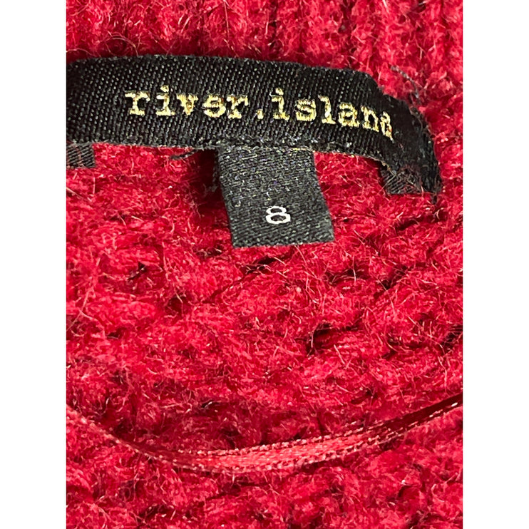 River Island Red Chunky Knit Long Sleeve Open Front Cardigan Sweater Jacket 8