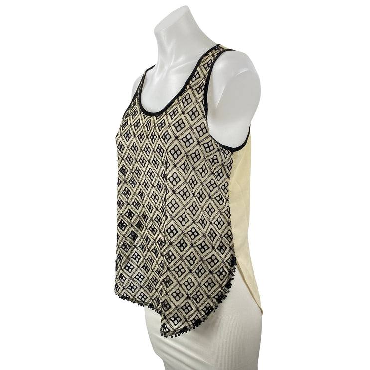 ASTR Cream Black Embroidered Argyle Sleeveless Scoop Cami Tank Blouse Top Size S