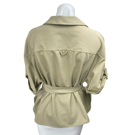 Zara Women's Olive Green Half Sleeve Belted Pockets Button Down Shirt Top Size S