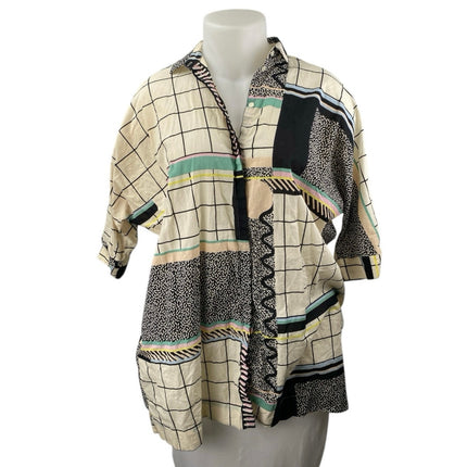 & Other Stories Multicolor Abstract Half Sleeve Button Down Tunic Shirt Top Sz 6