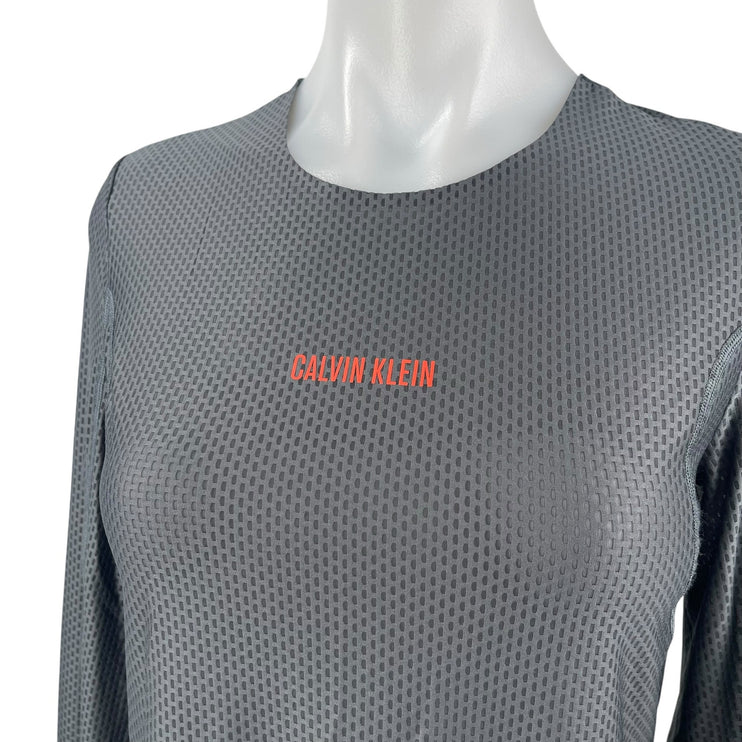 Calvin Klein Women's  Black Logo Crewneck Long Sleeve Activewear Shirt Top Sz M