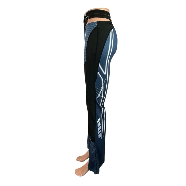 Blue Black Cutout Mid Waist Y2k 90s Flared Tight Colorblock Trousers Pants Sz XS