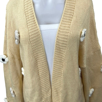 Fashion Yellow White Floral 3D Knit Oversized Open Cardigan Sweater Top Size M