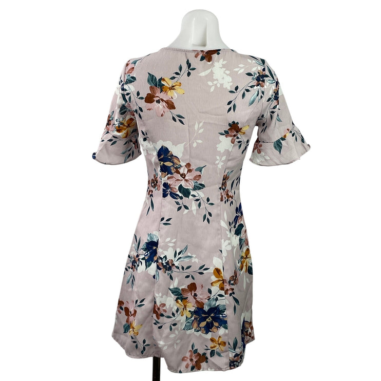 Sadie & Sage Women's Pink Short Sleeves Floral Button Down Mini A-line Dress XS