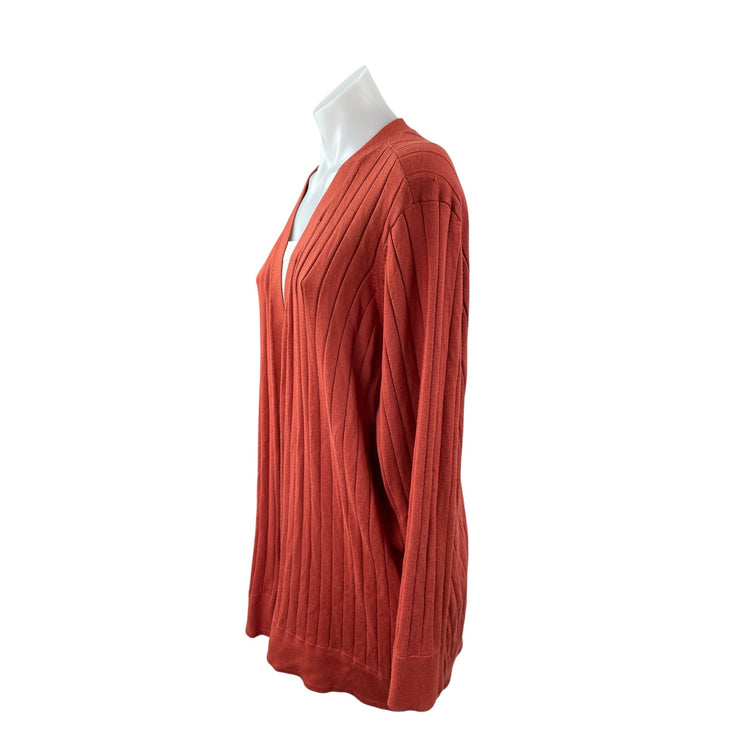 Lane Bryant Women Rust Coral Ribbed Knit Long Sleeve Open Cardigan Sweater 22/24