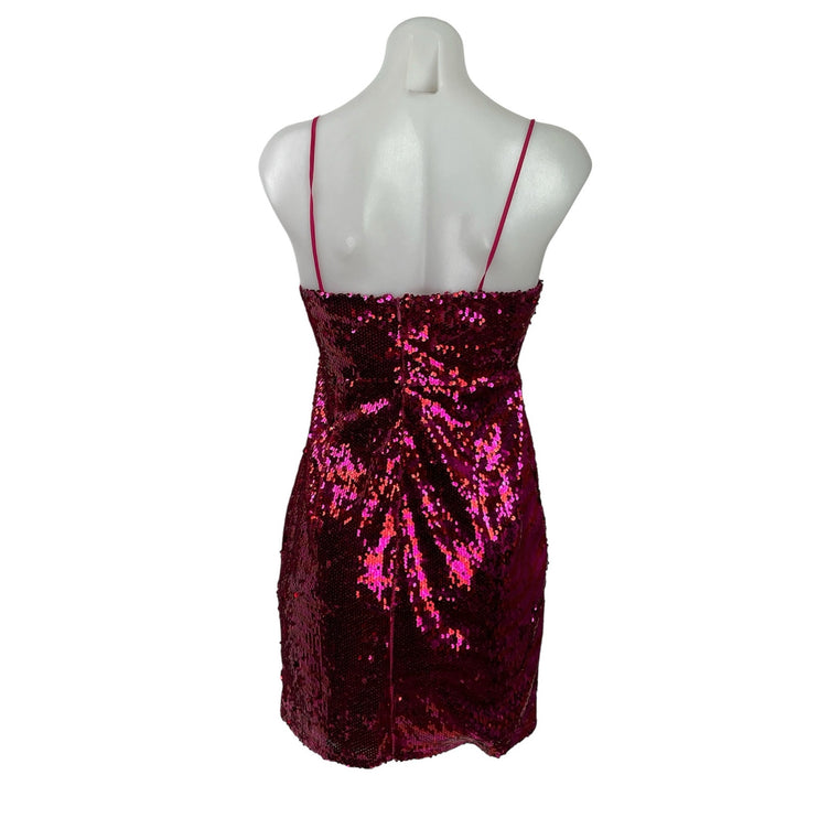 Zara Women's Pink Sequin Sparkly Sleeveless Square Neck Cami Mini Tank Dress S