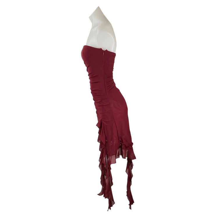 NEW Selfie Leslie After Party Sangria Red Strapless Tube Ruffle Mini Dress Sz S