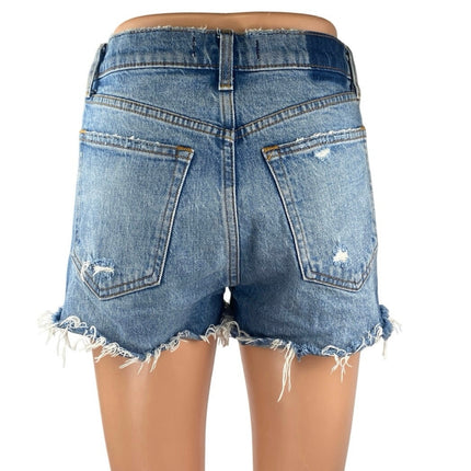 Abercrombie & Fitch Blue Distressed Frayed High Waist Denim Jeans Mom Shorts 25