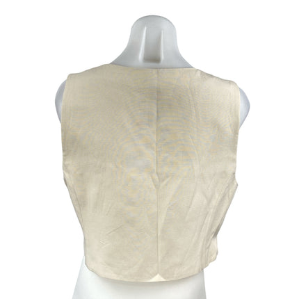 Zara Beige Sleeveless Knit V Neck Button Down Vest Shirt Blouse Crop Top Size L
