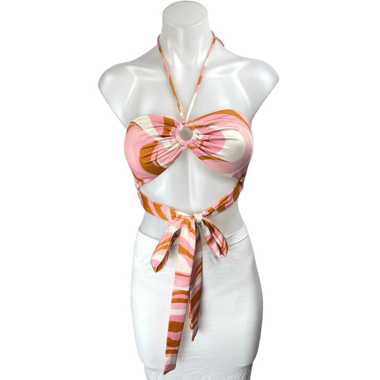 Princess Polly Camelia Pink Halter Sleeveless Cutout Tie Bra Bandeau Crop Top 0