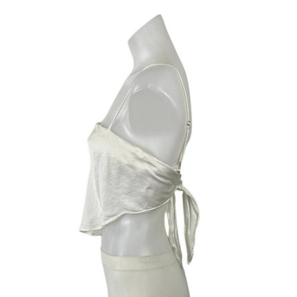 Zara White Satin Sleeveless Tie Back Crop Bandana Handkerchief Cami Tank Top XS