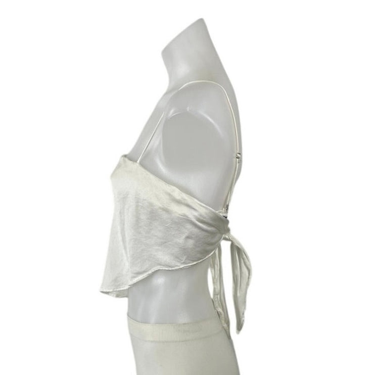 Zara White Satin Sleeveless Tie Back Crop Bandana Handkerchief Cami Tank Top XS