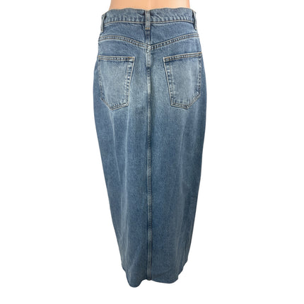 Reformation Nila Blue Front Slit High Waisted Midi Pencil Denim Jeans Skirt 29
