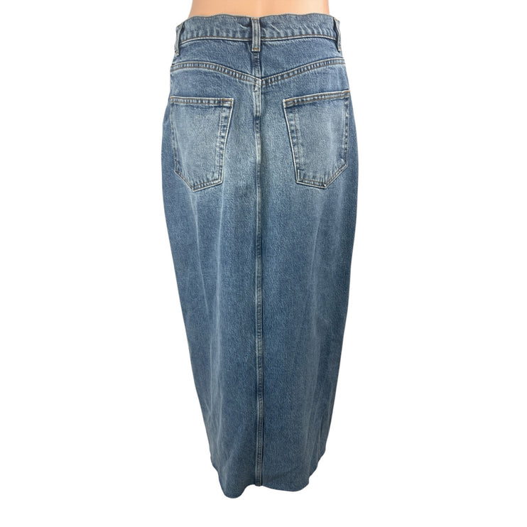 Reformation Nila Blue Front Slit High Waisted Midi Pencil Denim Jeans Skirt 29
