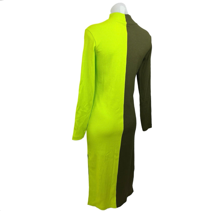 Terez New York Green/Lime  Colorblock Long Sleeve Ribbed Bodycon Midi Dress Size S