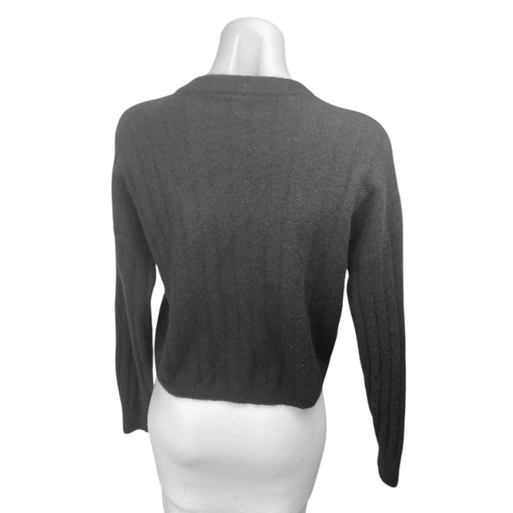 Naadam Women's Black 100% Cashmere Ribbed Knit Long Sleeve Sweater Top Size L