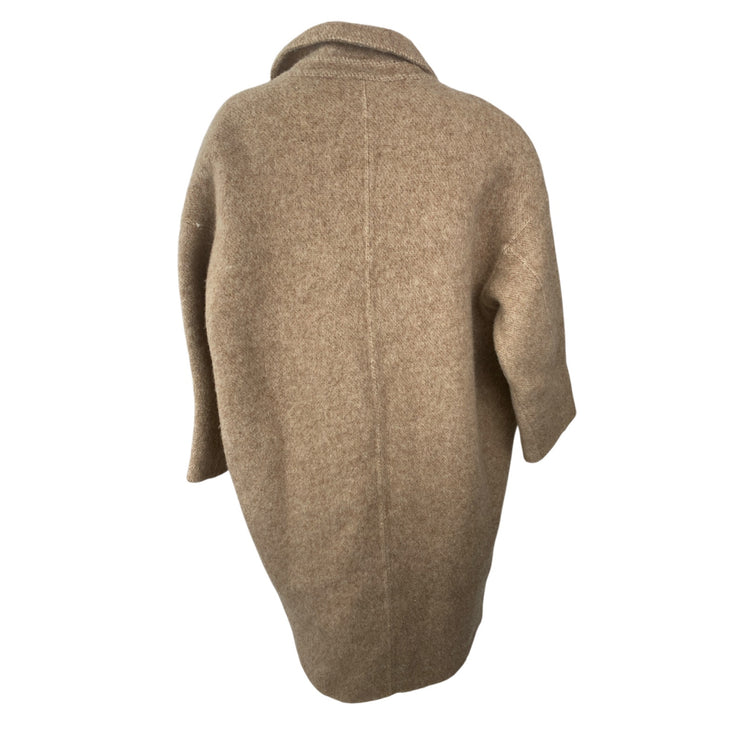 Lattelier 100% Wool Women's Beige Notched Collar Long Sleeve Over Coat Jacket L