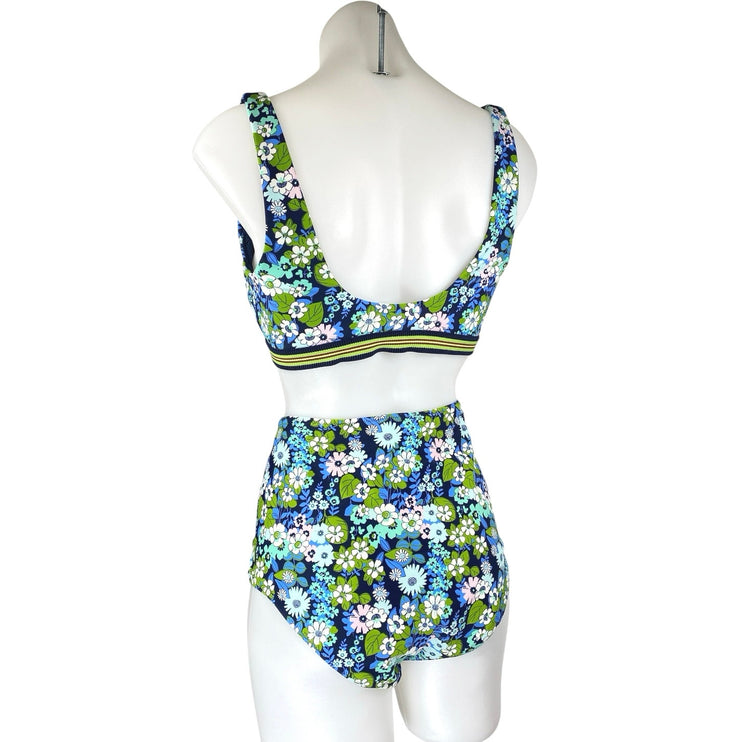 Aerie Multicolor Floral High Waist Two Piece Bikini Swimsuit Swimwear Size L