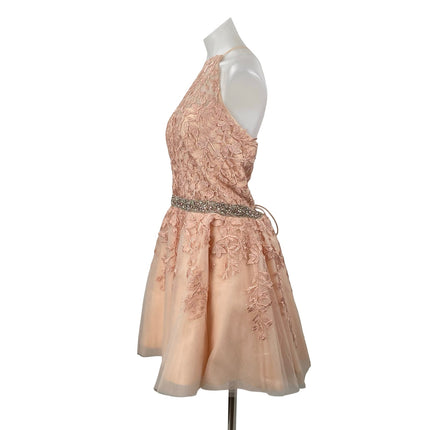 NEW Sherri Hill Pink Tulle Floral Embroidery Embellished Mini A-Line Dress Sz 18