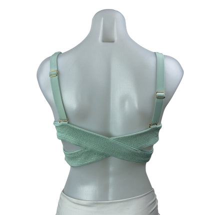 Pilyq Azura Light Green Sleeveless Smocked Adjustable Bikini Top Swimwear Size L