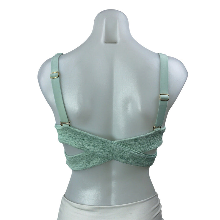 Pilyq Azura Light Green Sleeveless Smocked Adjustable Bikini Top Swimwear Size L