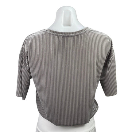 Zara Womens Gray Velvet Velour Short Sleeve Elasticated Bottom Crop Blouse Top M
