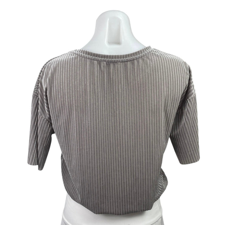 Zara Womens Gray Velvet Velour Short Sleeve Elasticated Bottom Crop Blouse Top M