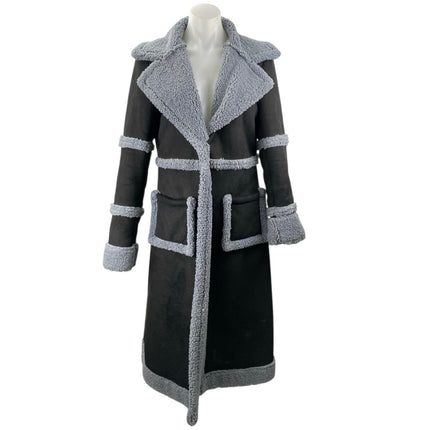 Current Mood Whole Lotta Love Black Faux Suede Sherpa Trench Coat Jacket Size XS
