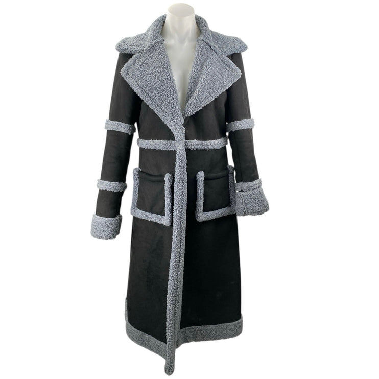 Current Mood Whole Lotta Love Black Faux Suede Sherpa Trench Coat Jacket Size XS