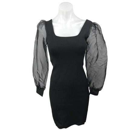 NEW House of Harlow 1960 Black Sheer Long Sleeve Mini Bodycon Sweater Dress XS