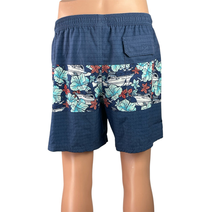 Vineyard Vines Men's Blue Floral Chevron Drawstring Swim Trunks Swimwear Size M