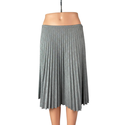 Women's Gray Plaid Mid Waist Pleated Flare Knee Length A Line Midi Skirt Size 6
