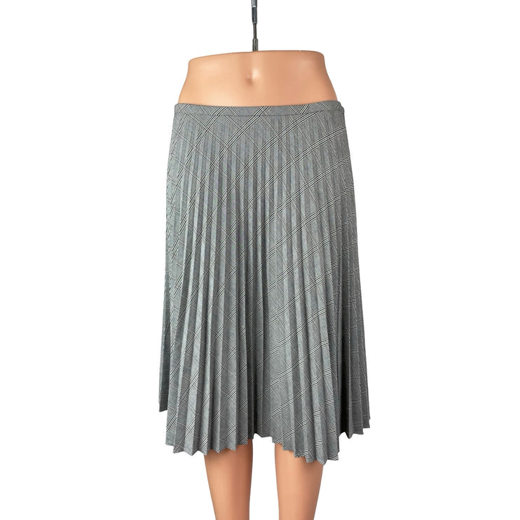 Women's Gray Plaid Mid Waist Pleated Flare Knee Length A Line Midi Skirt Size 6