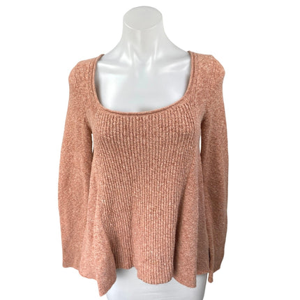 Free People Nude Pink Long Sleeve Square Ribbed Fleece Flare Sweater Top Size XS