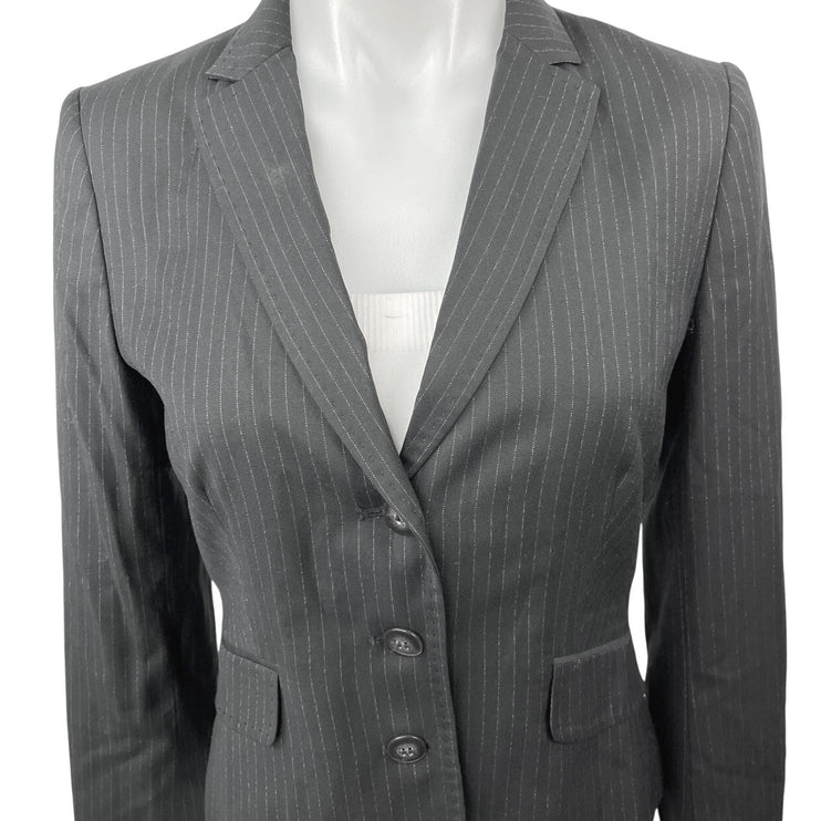 Calvin Klein Black Pinstriped Notch Collar Stretch Button Blazer Coat Jacket 2