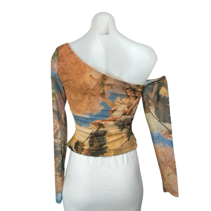 Princess Polly Multicolor Angel Print Off Shoulder Long Sleeve Crop Blouse Top 4